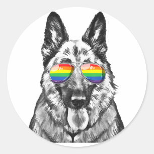 Funny German shepherd Dog Gay Pride Flag Sunglasse Classic Round Sticker