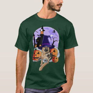 Funny German Shepherd Dog Halloween Witch Pumpkin T-Shirt