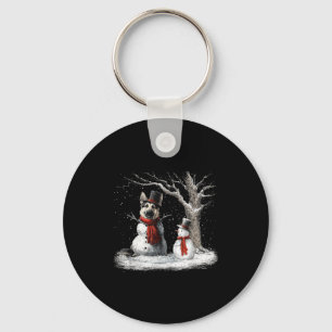 Funny German Shepherd Dog In The Snow Tree Christm Key Ring