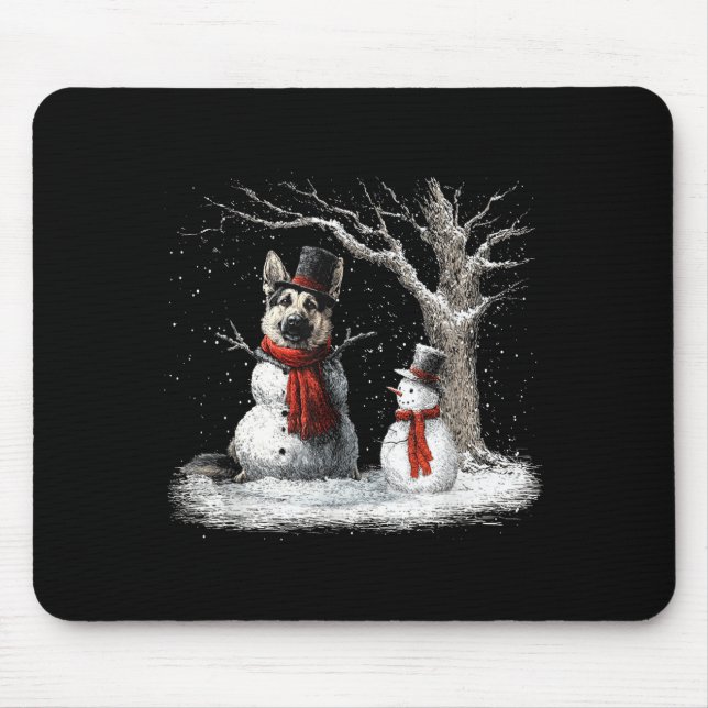 Funny German Shepherd Dog In The Snow Tree Christm Mouse Mat (Front)