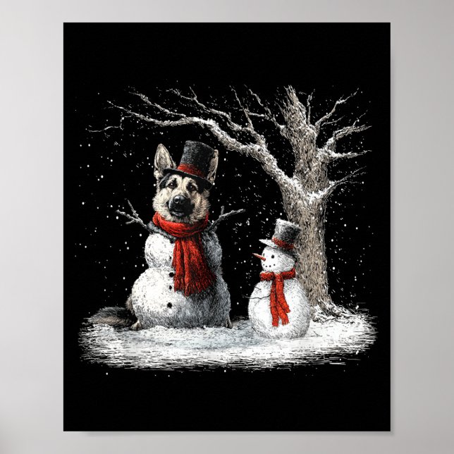 Funny German Shepherd Dog In The Snow Tree Christm Poster (Front)