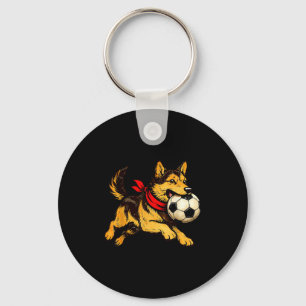 Funny German Shepherd Dog Playing Soccer Game Day  Key Ring