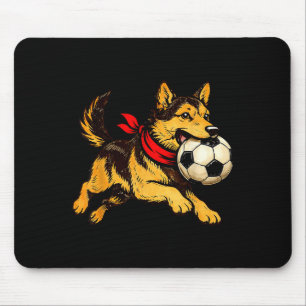 Funny German Shepherd Dog Playing Soccer Game Day Mouse Mat