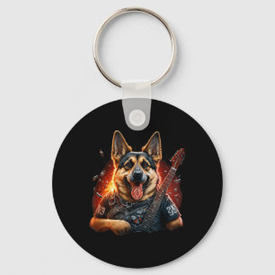 Funny German shepherd Dog Rock And Roll Guitar Key Ring