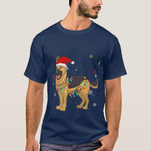 Funny German Shepherd Dog Santa Hat Christmas Ligh T-Shirt