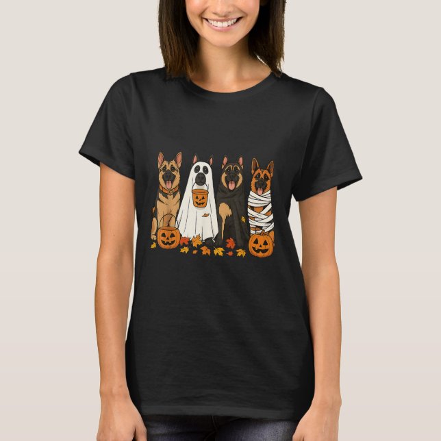 Funny German Shepherd Dogs Dressed As Ghost Soky H T-Shirt (Front)