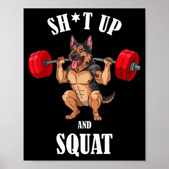 Funny German Shepherd Fitness Squating Workout Wei Poster (Front)