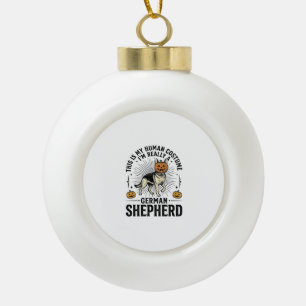 Funny German Shepherd Halloween Costume Dog Design Ceramic Ball Christmas Ornament