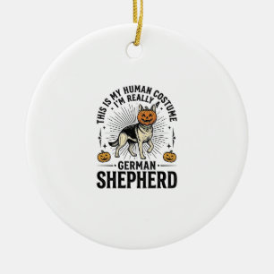 Funny German Shepherd Halloween Costume Dog Design Ceramic Tree Decoration