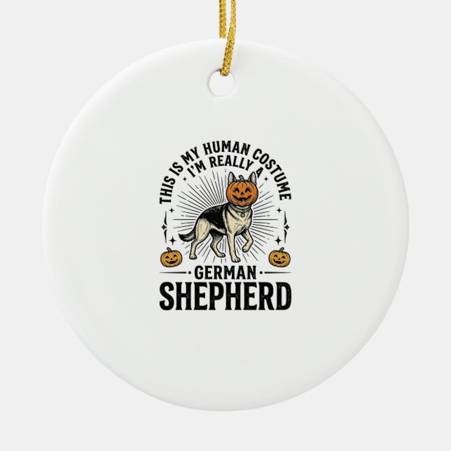 Funny German Shepherd Halloween Costume Dog Design Ceramic Tree Decoration (Front)