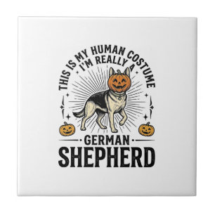 Funny German Shepherd Halloween Costume Dog Design Tile