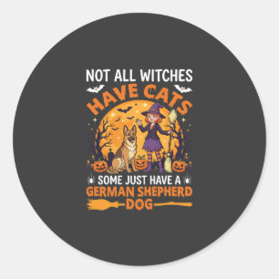 Funny German Shepherd Halloween Witch Dog Classic Round Sticker