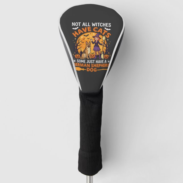 Funny German Shepherd Halloween Witch Dog Golf Head Cover (Front)
