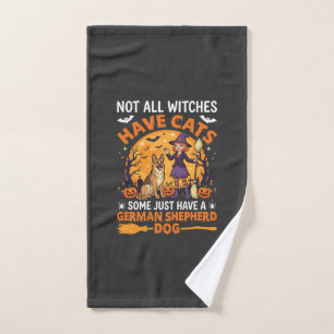 Funny German Shepherd Halloween Witch Dog Hand Towel