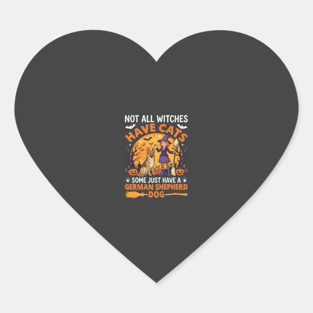 Funny German Shepherd Halloween Witch Dog Heart Sticker (Front)