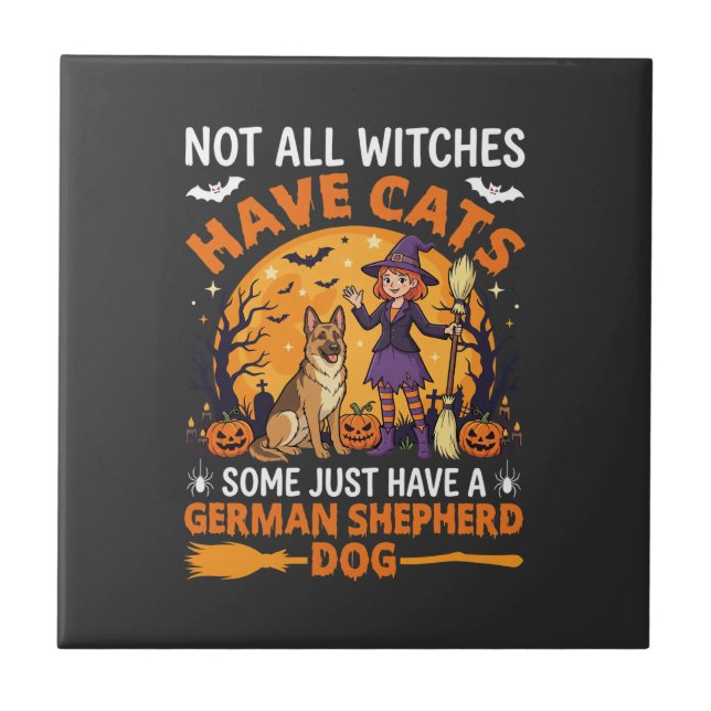 Funny German Shepherd Halloween Witch Dog Tile (Front)