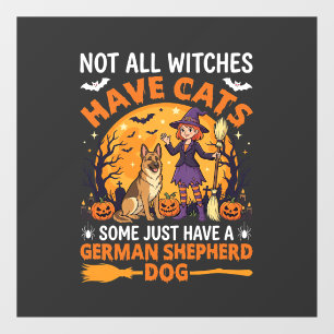 Funny German Shepherd Halloween Witch Dog Window Cling