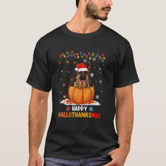 Funny German Shepherd On Pumpkin Happy Hallothanks T-Shirt