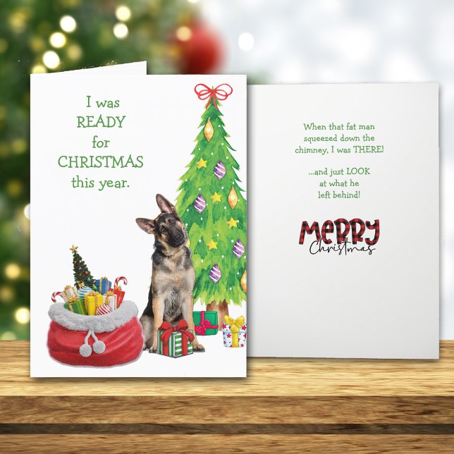 Funny German Shepherd Ready for Christmas Holiday Card (Creator Uploaded)
