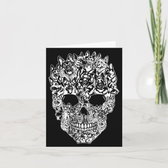 Funny German Shepherd Skull Dog Skeleton Halloween Card (Front)