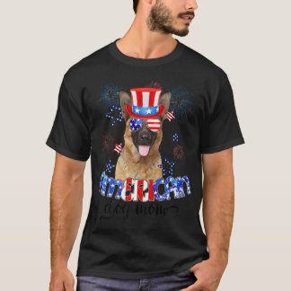 Funny German Shepherd Wearing Sunglasses USA Flag T-Shirt