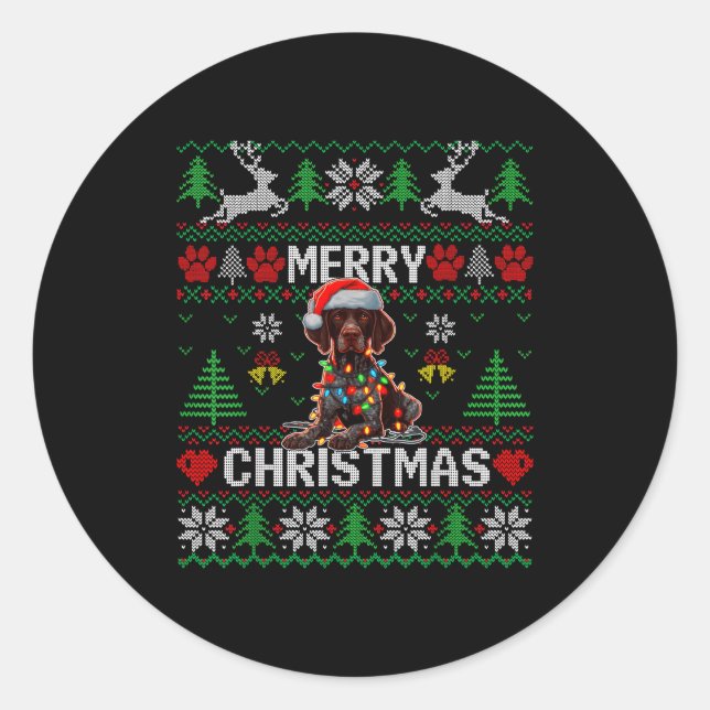 Funny German Shorthaired Inter Dog Ugly Xmas Sweat Classic Round Sticker (Front)