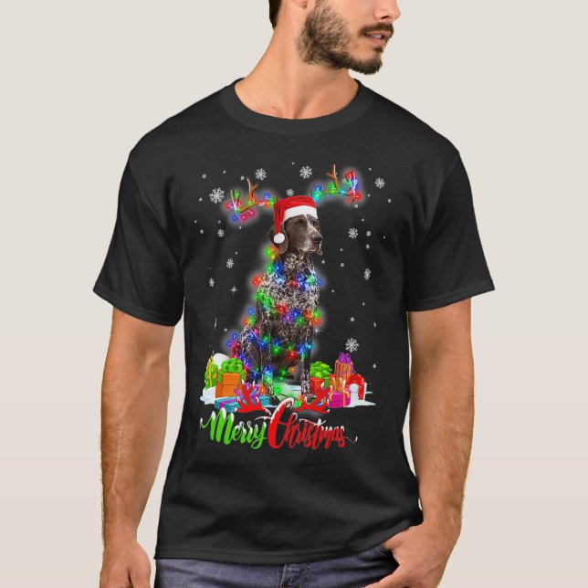 Funny German Shorthaired Pointer Dog Merry Christm T-Shirt (Front)