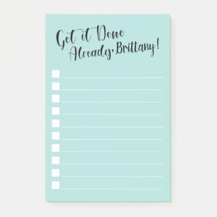 Funny Get it Done Already Personalised Aqua Post-it Notes