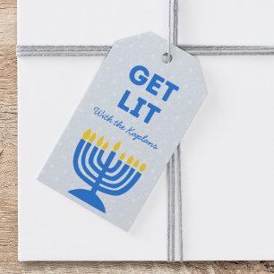 Funny "Get Lit" Chic Personalised Menorah Hanukkah Gift Tags