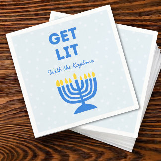 Funny "Get Lit" Chic Personalised Menorah Hanukkah Napkin