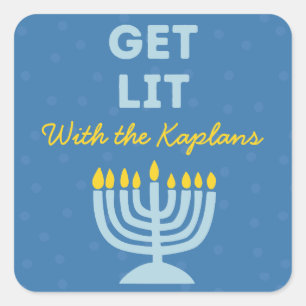Funny "Get Lit" Chic Personalised Menorah Hanukkah Square Sticker