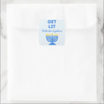 Funny "Get Lit" Chic Personalised Menorah Hanukkah Square Sticker<br><div class="desc">Bring a festive spark to your Hanukkah celebrations with these fun "Get Lit" stickers! Featuring a bold menorah illustration, customisable family name text, and a playful message, these stickers are perfect for adding personality to gift bags, favour boxes, or holiday cards. The vibrant design and humourous phrase make them a...</div>