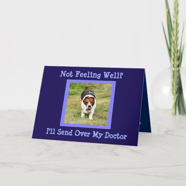 Funny "Get Well" Card w/Cute Basset Hound Doctor (Front)