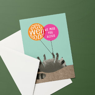 Funny Get Well Racoon Balloons Card