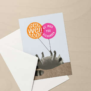 Funny Get Well Soon Racoon Balloons Card