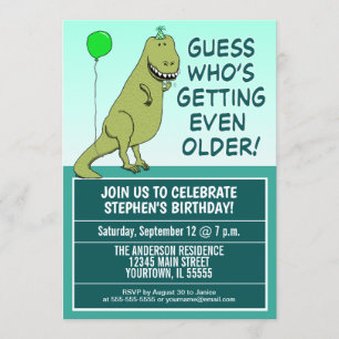 Funny Getting Older Dinosaur Birthday Party Invitation