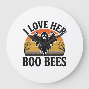 Funny Ghost Bee Pun Vintage Halloween T-Shirt Desi Large Clock