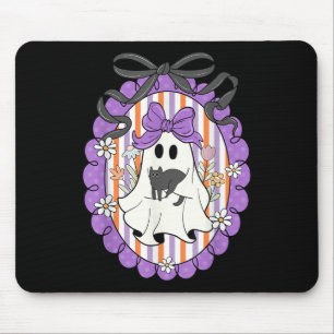 Funny Ghost Black Cat Coquette Bow Spooky Season H Mouse Mat