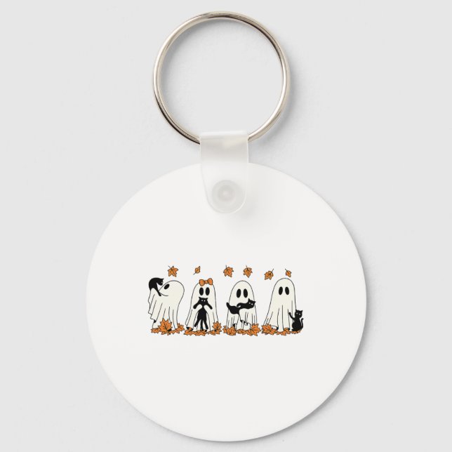 Funny Ghost Black Cat Fall Halloween Thanksgiving  Key Ring (Front)