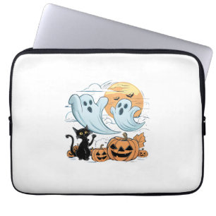 Funny Ghost & Black Cat Lazy Halloween Spooky Seas Laptop Sleeve