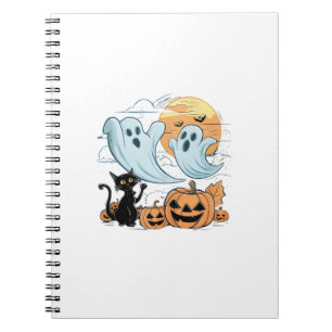 Funny Ghost & Black Cat Lazy Halloween Spooky Seas Notebook