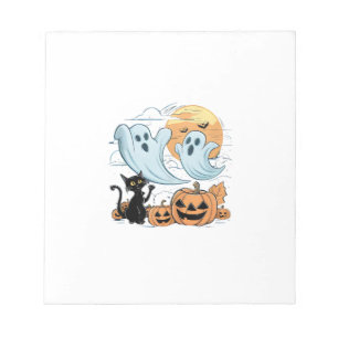 Funny Ghost & Black Cat Lazy Halloween Spooky Seas Notepad