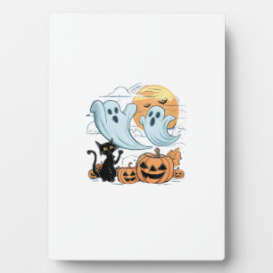 Funny Ghost & Black Cat Lazy Halloween Spooky Seas Plaque
