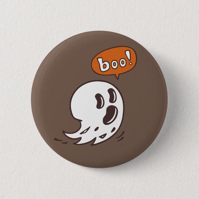 Funny Ghost Boo Illustration Button (Front)