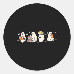 Funny Ghost Book Reading Halloween Books Lover Kid Classic Round Sticker