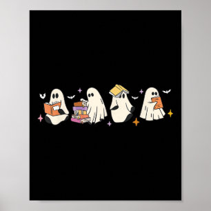 Funny Ghost Book Reading Halloween Books Lover Kid Poster
