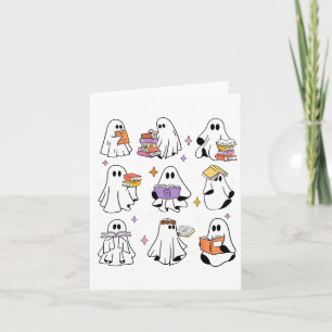 Funny Ghost Book Reading Halloween Books Lover Tea Card