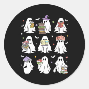 Funny Ghost Book Reading Halloween Books Lover Tea Classic Round Sticker