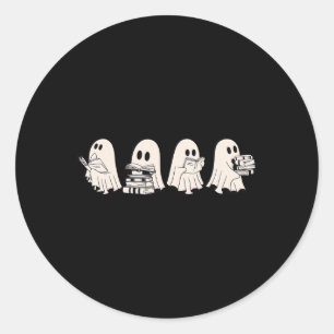 Funny Ghost Book Reading Halloween Books Lover Tea Classic Round Sticker