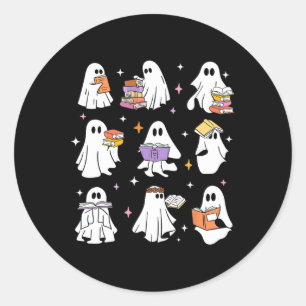 Funny Ghost Book Reading Halloween Books Lover Tea Classic Round Sticker
